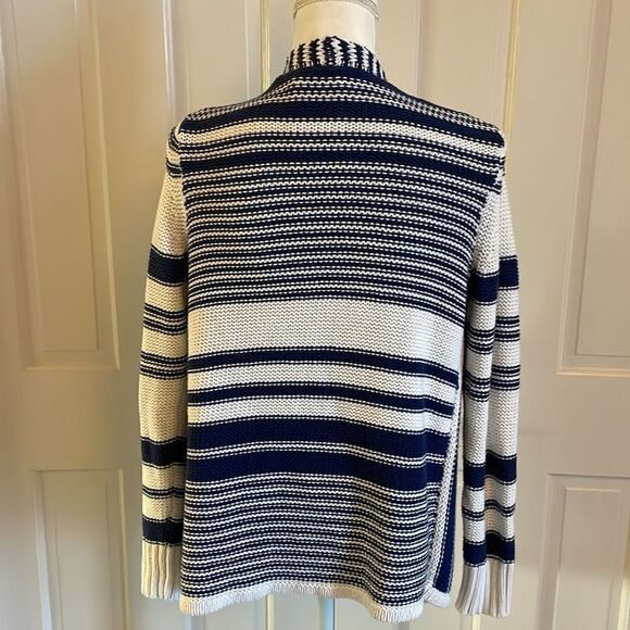 Ann Taylor Navy and Cream Stripe drape cardigan size small - Picture 4 of 5